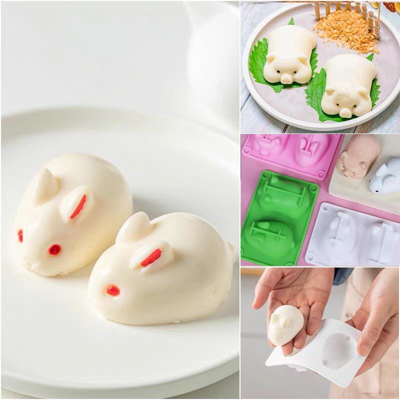 Khuôn silicon tạo hình 3D thỏ - heo làm bánh pudding/rau câu/đậu hũ