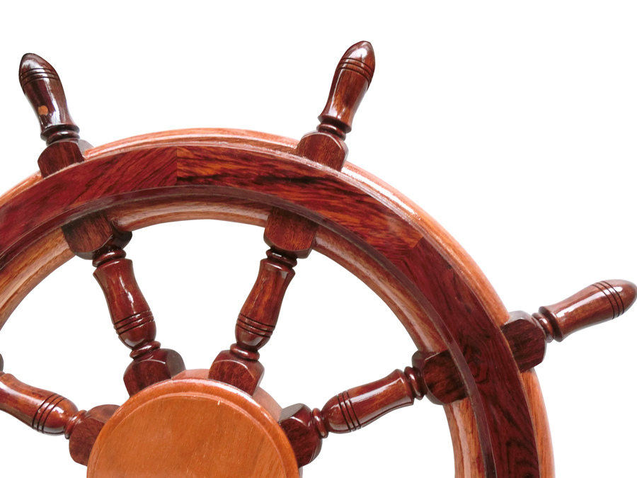 Hình ảnh Mô hình bánh lái tàu gỗ trang trí treo tường - Vô lăng tàu gỗ trang trí Ø60cm - Gỗ căm xe tự nhiên