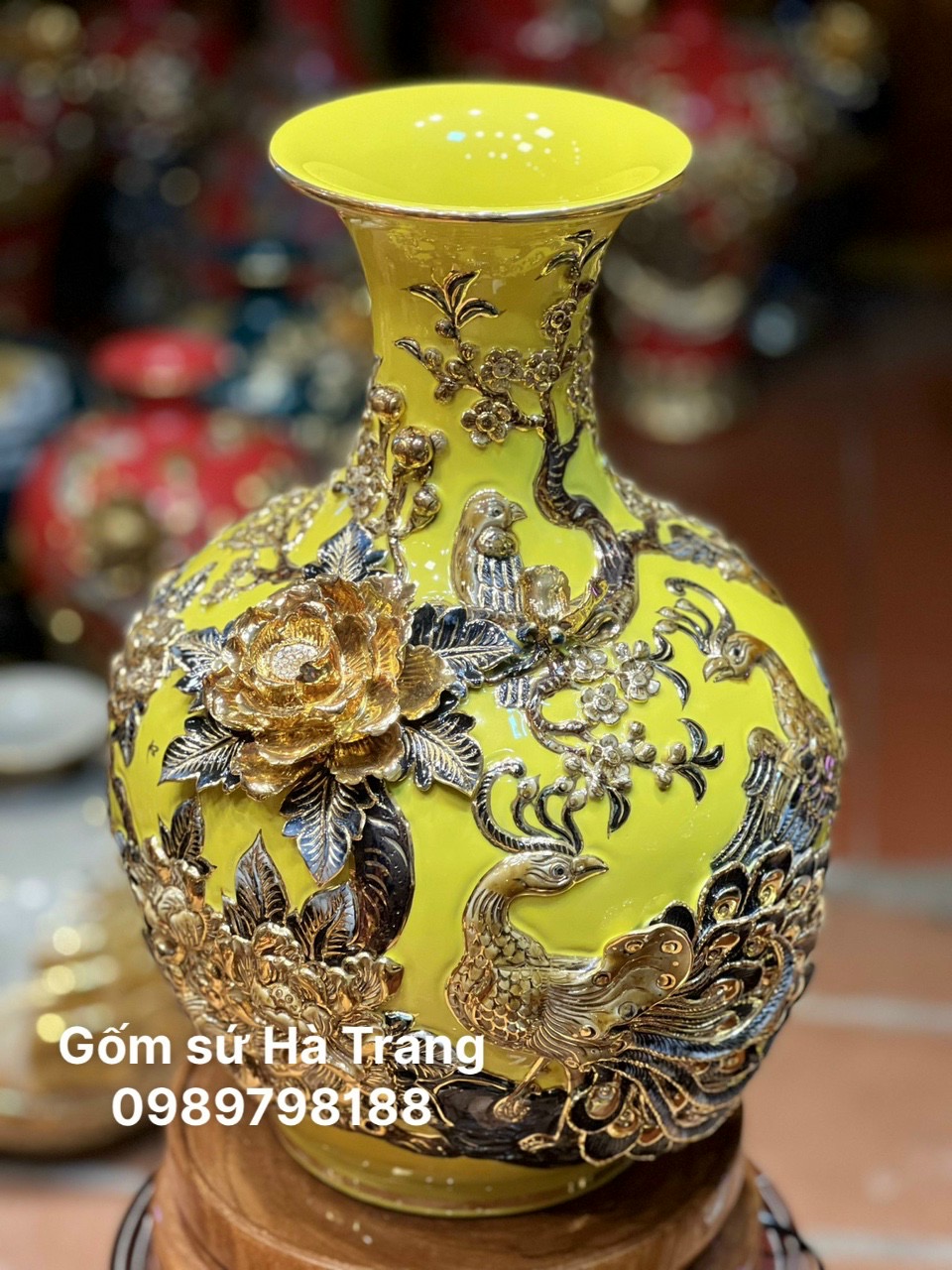 Tỏi hút lộc gốm sứ Bát Tràng cao cấp vẽ vàng hoạ tiết công thành danh toại cao 40cm