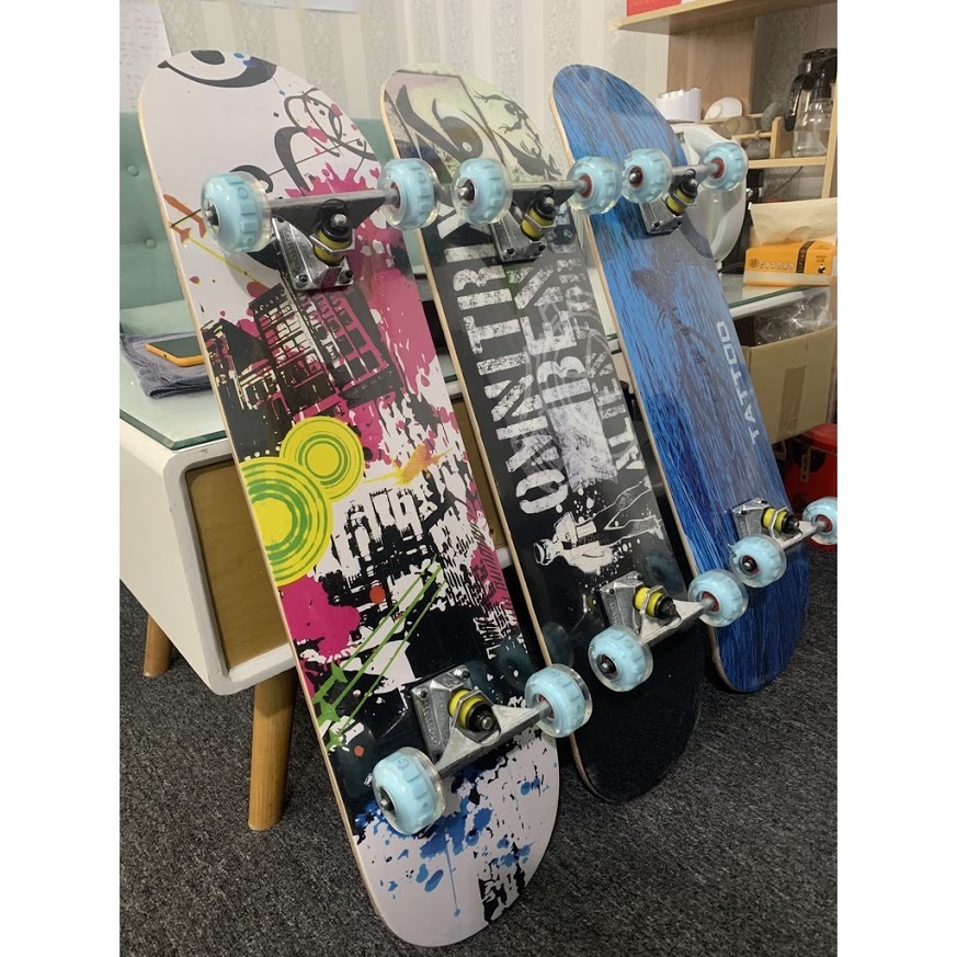 Ván trượt skateboard Keen Store gỗ phong 7 lớp mặt đen nhám tải trọng 180kg dành cho người lớn và trẻ em