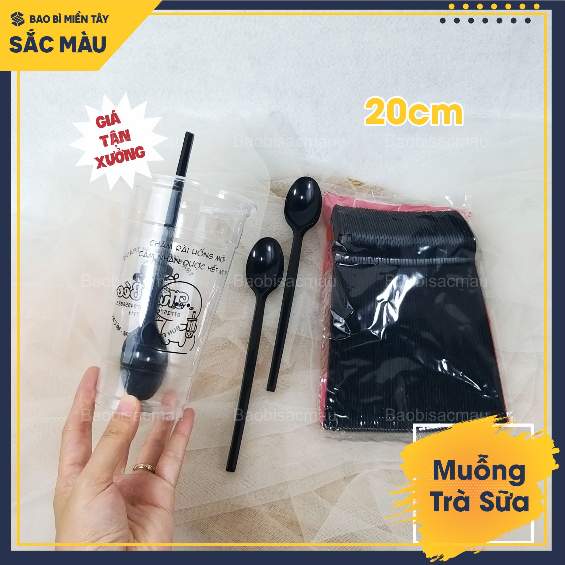 Sỉ 100 muỗng nhựa dài 20cm dành cho quán trà sữa, sinh tố