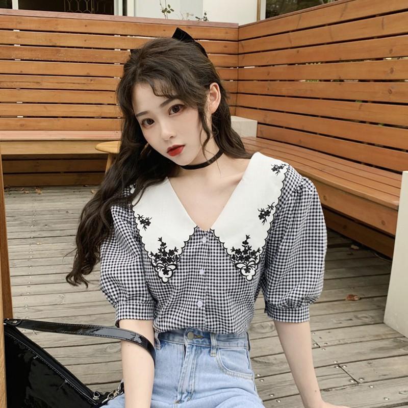 Áo Sơ Mi Nữ Tay Phồng Thêu Hoa Thời Trang