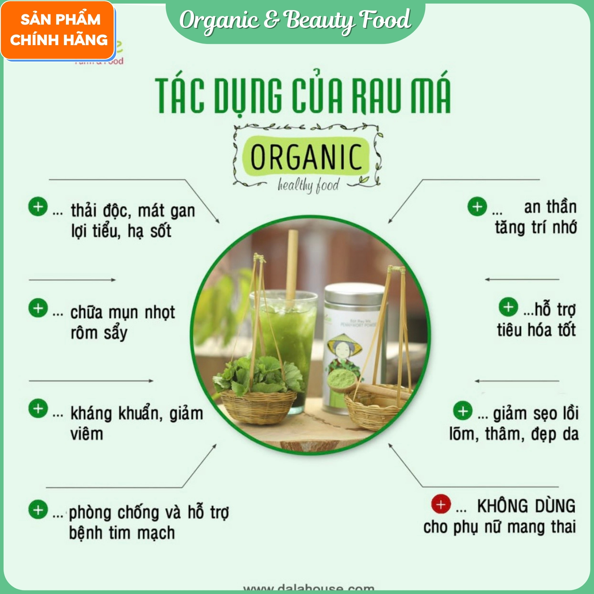 Bột Rau Má Hữu Cơ Nguyên Chất Sấy Lạnh Dalahouse - Lon 120g - Hỗ trợ thanh nhiệt - Mát gan thải độc - Giảm mụn hiệu quả. Mỗi ngày 1 ly rau má chia tay táo bón.