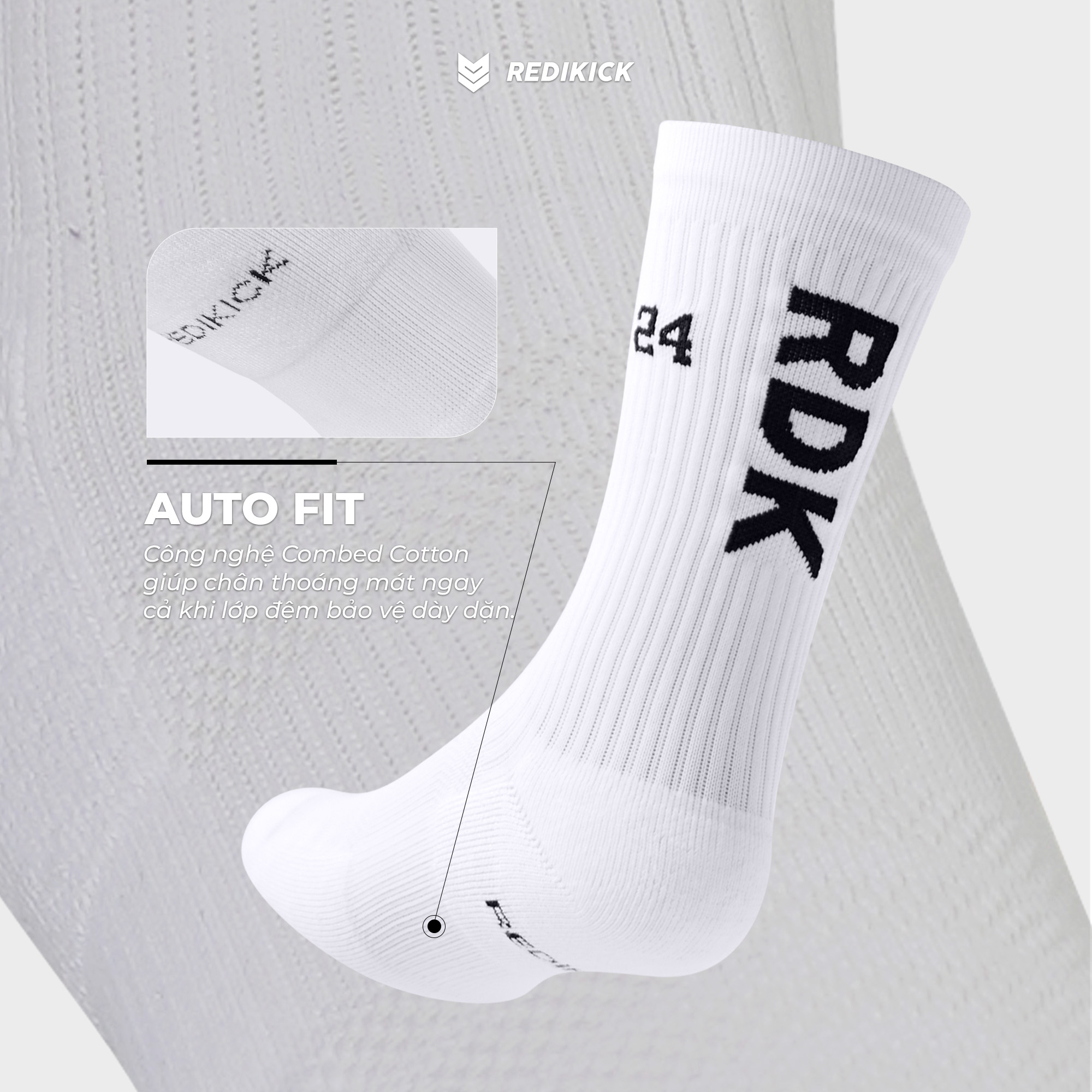 Tất Thể thao Redikick RDK 24 Cotton Cổ cao Có đệm Chống hôi chân vớ bóng rổ bóng đá chạy bộ Gym