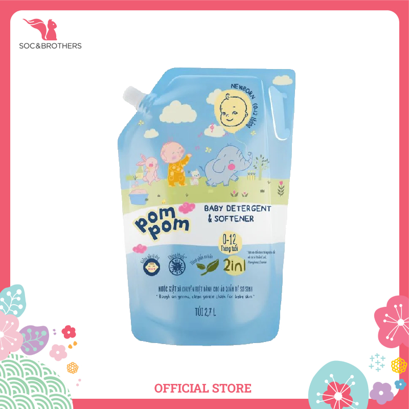 Nước giặt xả cho bé Pom Pom Newborn túi 2700 ml
