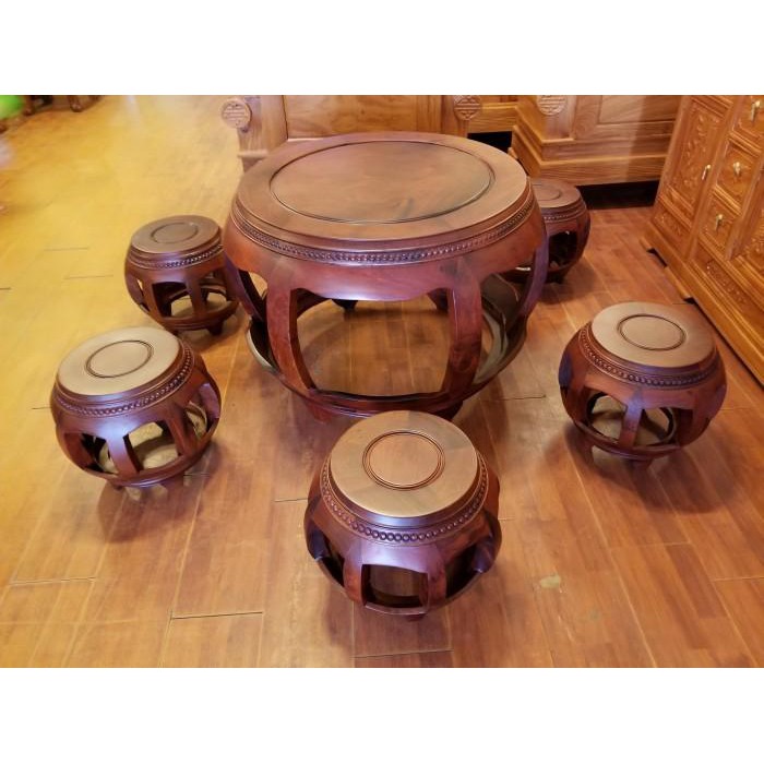 Bộ bàn ghế kiểu trống gỗ hương 7 món