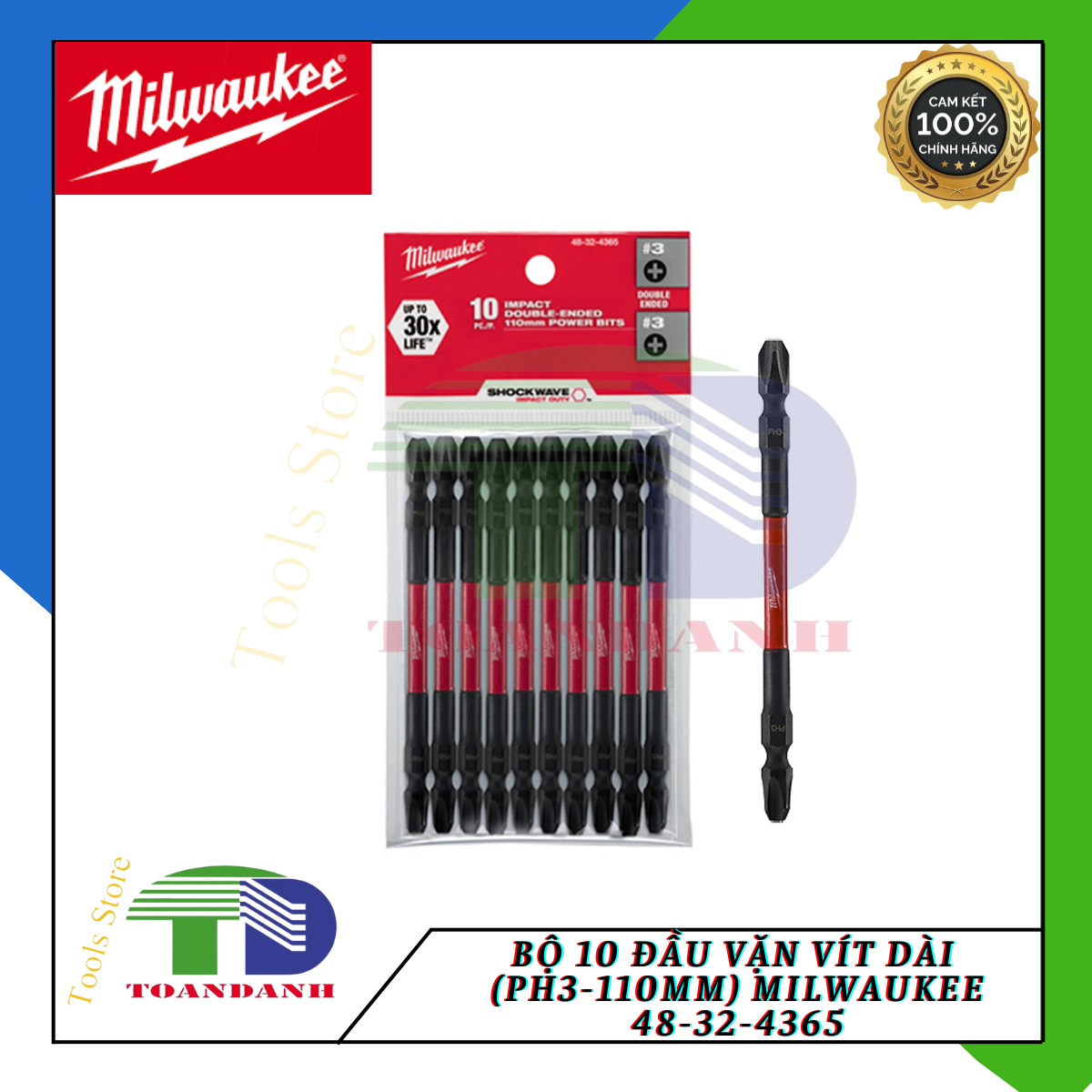 Bộ 10 Đầu vặn vít dài (PH3-110mm) Milwaukee 48-32-4365