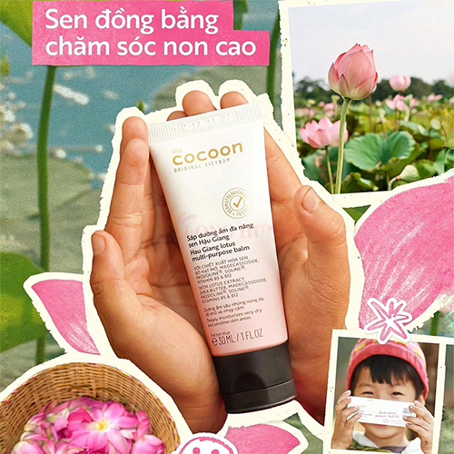 Sáp dưỡng ẩm đa năng sen Hậu Giang Cocoon Lotus multi-purpose balm - Hàng chính hãng