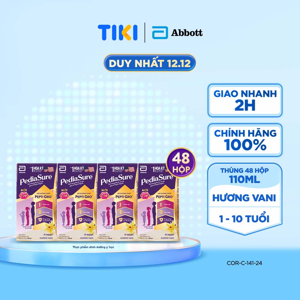 Thùng 48 Hộp Sữa Nước Abbott Pediasure Vani 110Ml Cho Trẻ Từ 1 - 10 Tuổi