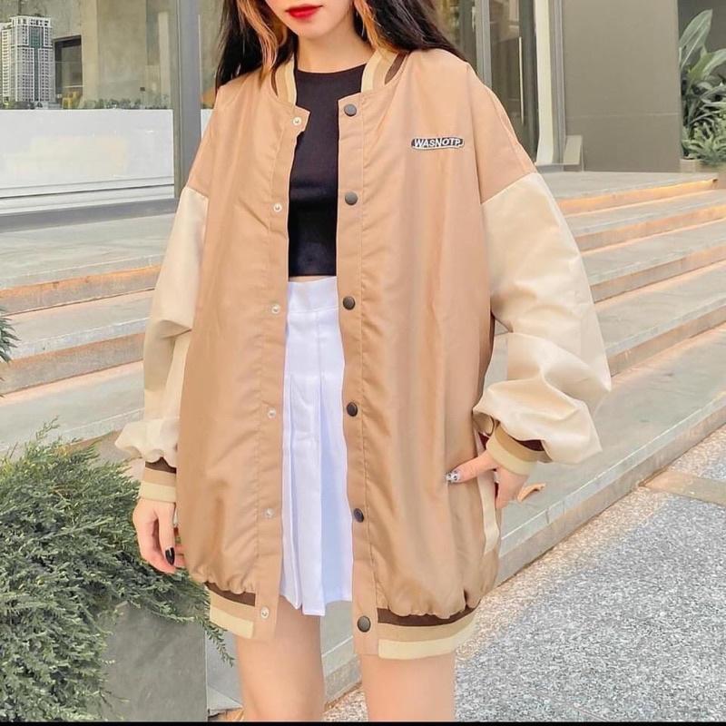 Áo Khoác Dù BOMBER WAS (màu Đen/Nâu)/ Jacket   Form Rộng Tay Dài Ulzzang Unisex