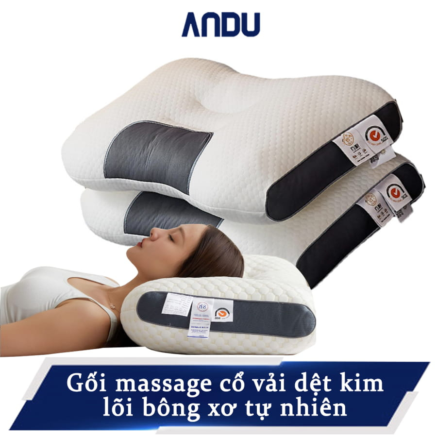 Gối Ngủ Dệt Kim Lõi Bông Xơ Tự Nhiên, Gối Spa Chống Đau Mỏi Vai Gáy Chống Ngáy Giảm Mệt Mỏi