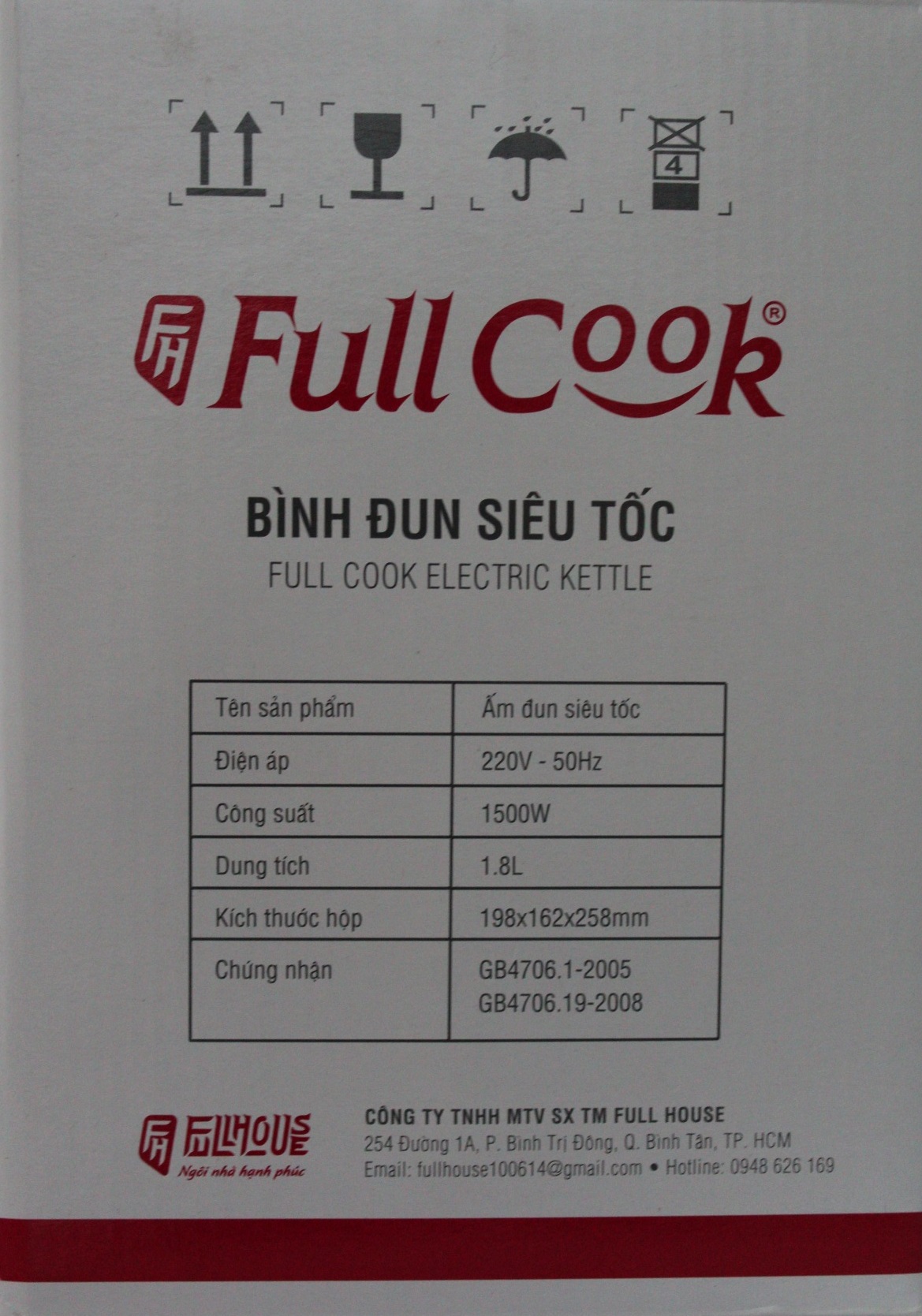 Ấm Siêu Tốc Inox Full Cook (1,8 lít) - Hàng Chính Hãng