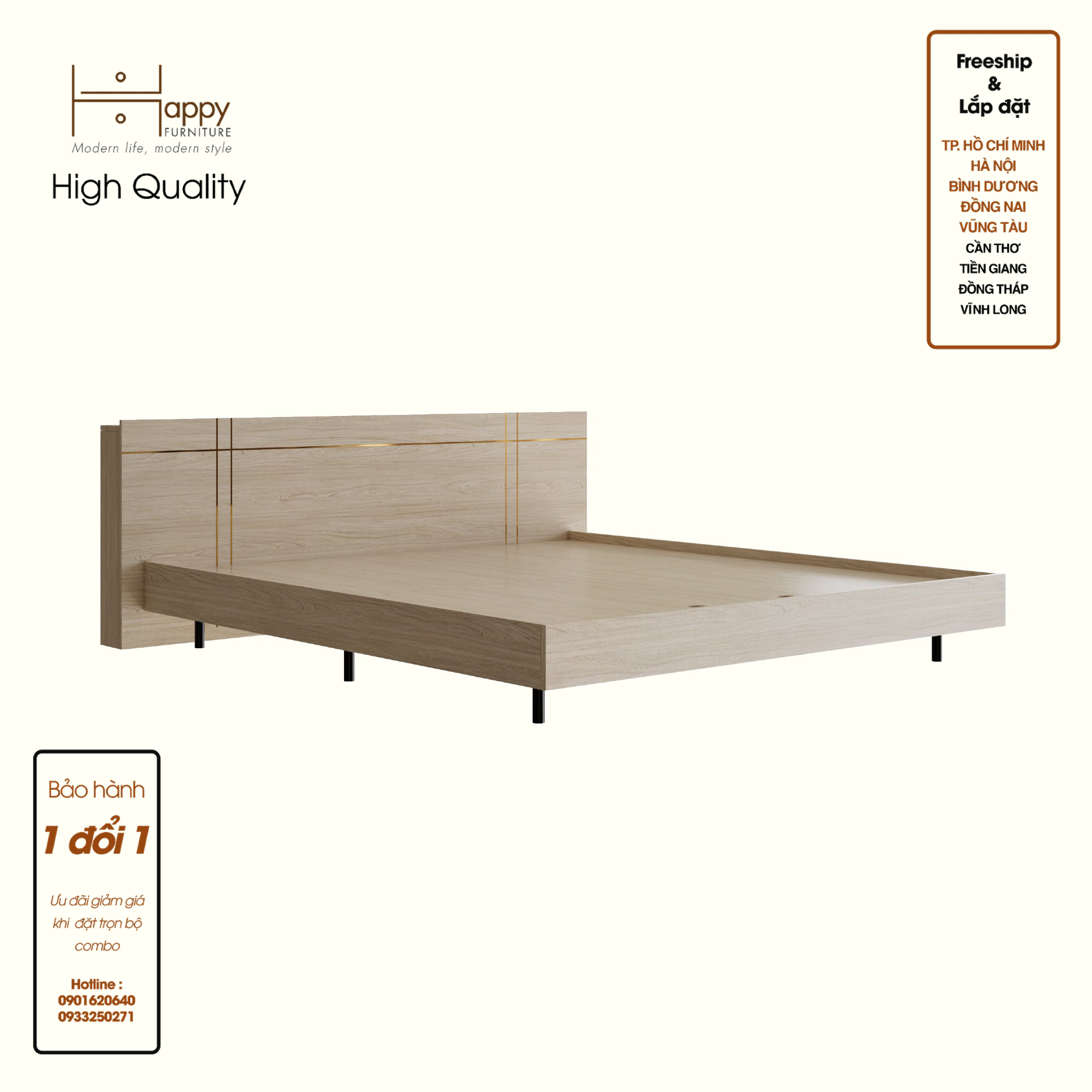 [Happy Home Furniture - 100% GỖ TỰ NHIÊN] JOCASTA, Giường ngủ chân sắt, 204cmx28cm(DxC), GNG_166,GNG_167,GNG_168,GNG_169