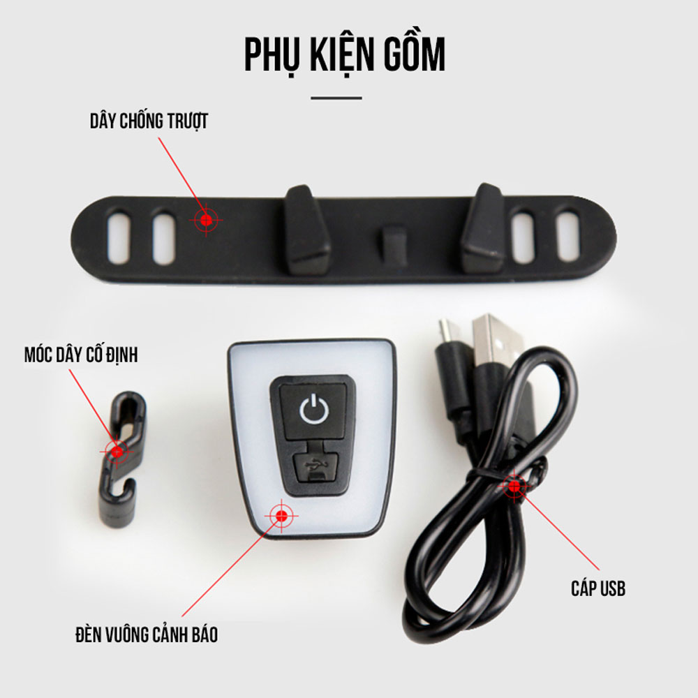 Đèn Xe Đạp Đuôi Led Nhấp Nháy Chớp Vuông Gắn Sau Xe Đạp, Gắn Mũ Bảo Hiểm MaiLee