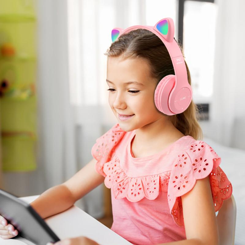 Wireless Headphones Cat Ear With Mic Bluetooth Cool Glow Light Stereo Bass Helmets Kids Gamer Girl Gifts