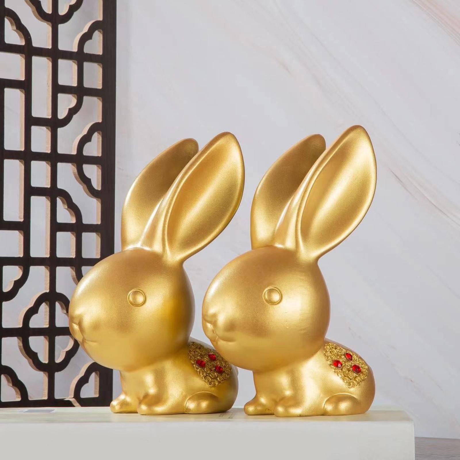 2Pcs Resin Rabbit Statue Home Decor Tabletop Office Handcrafts Ornaments