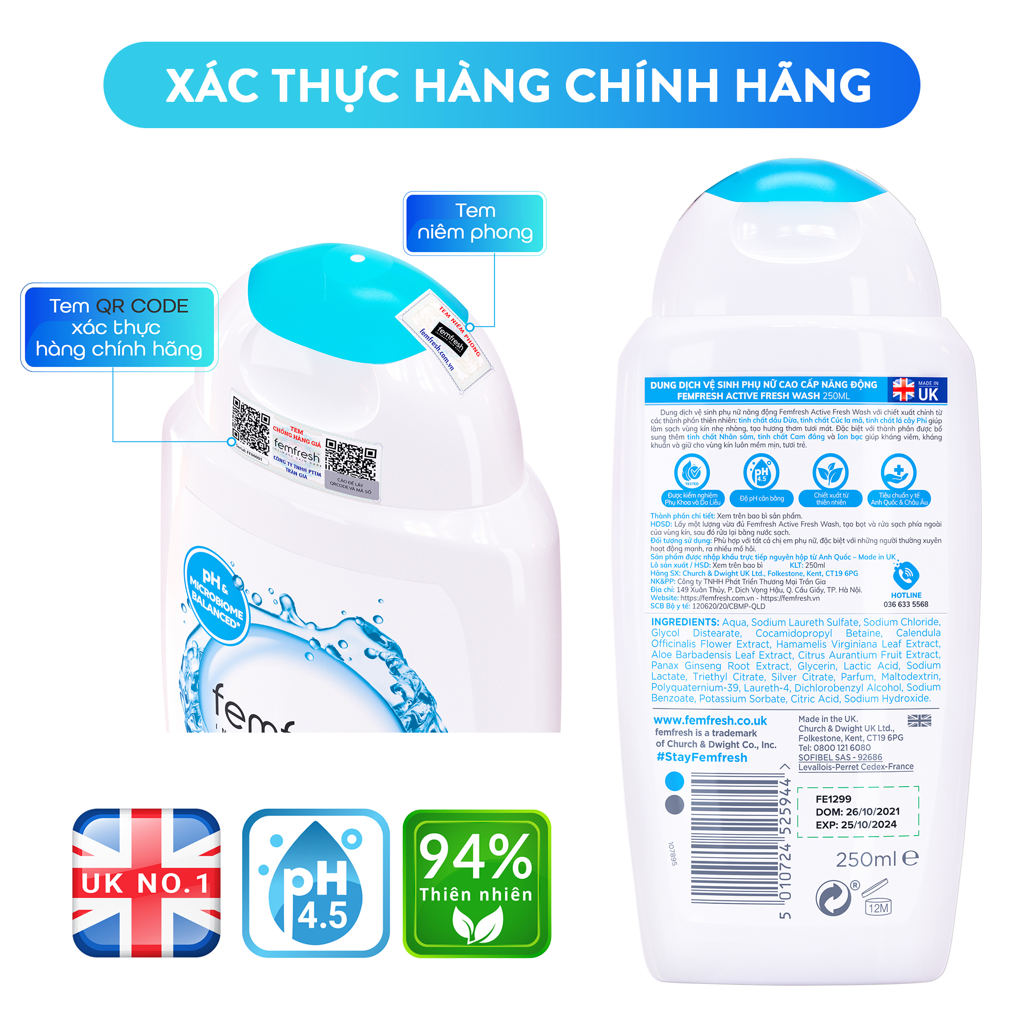 Dung Dịch Vệ Sinh Phụ Nữ Femfresh Daily Intimate Wash Nhập Khẩu Anh Quốc 250ml