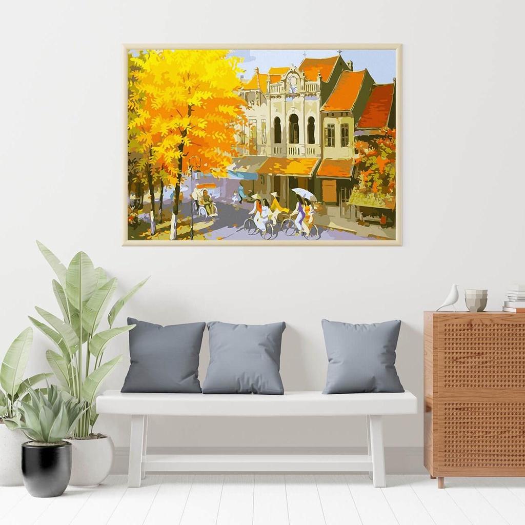 Tranh số hóa Phố cổ Hà Nội mùa thu đã căng khung 40x50cm