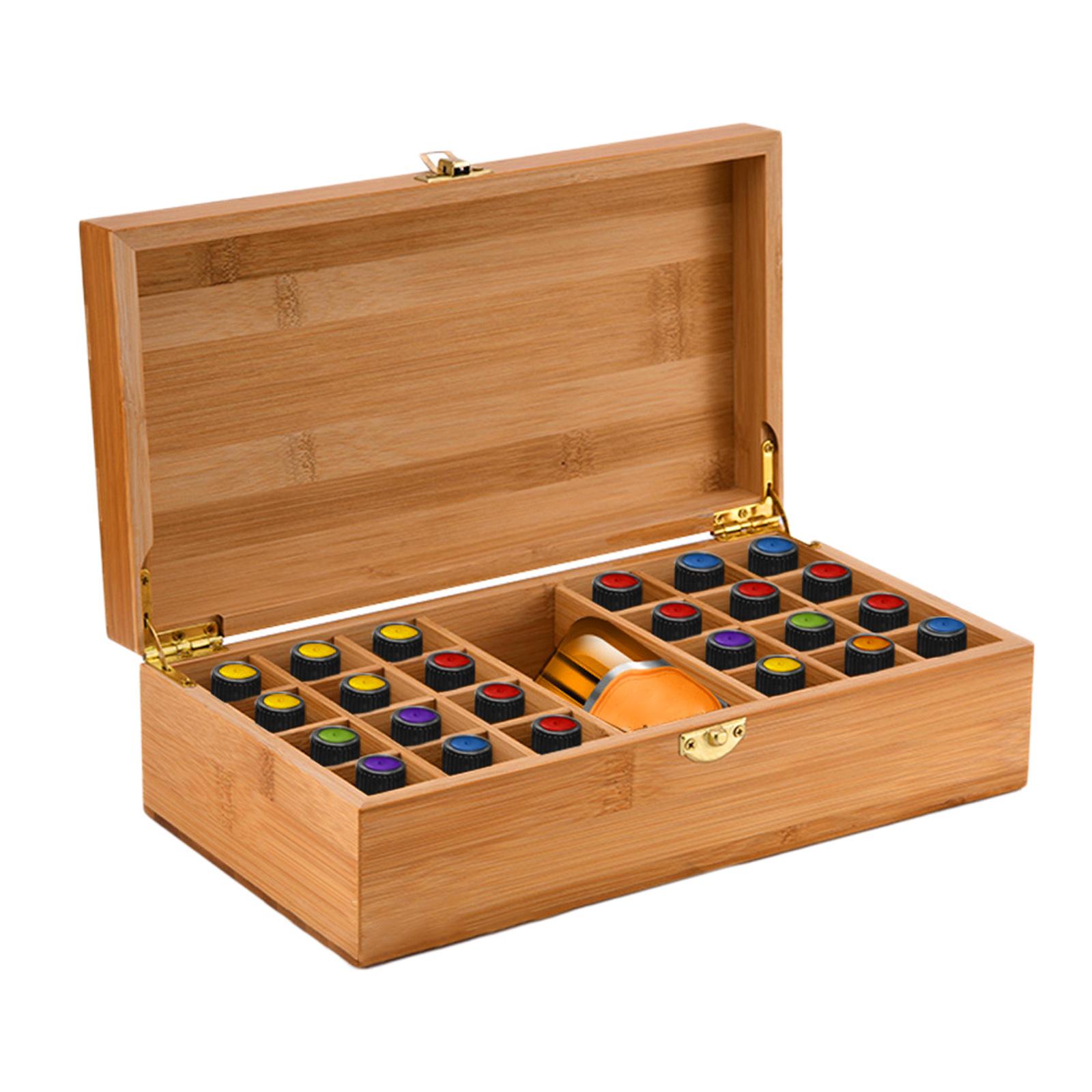 Essential Oil Storage Box Case, Wooden Organizer Holds 24 Bottles, Bamboo Wood Holder Safe for Carrying And Home Storage Display