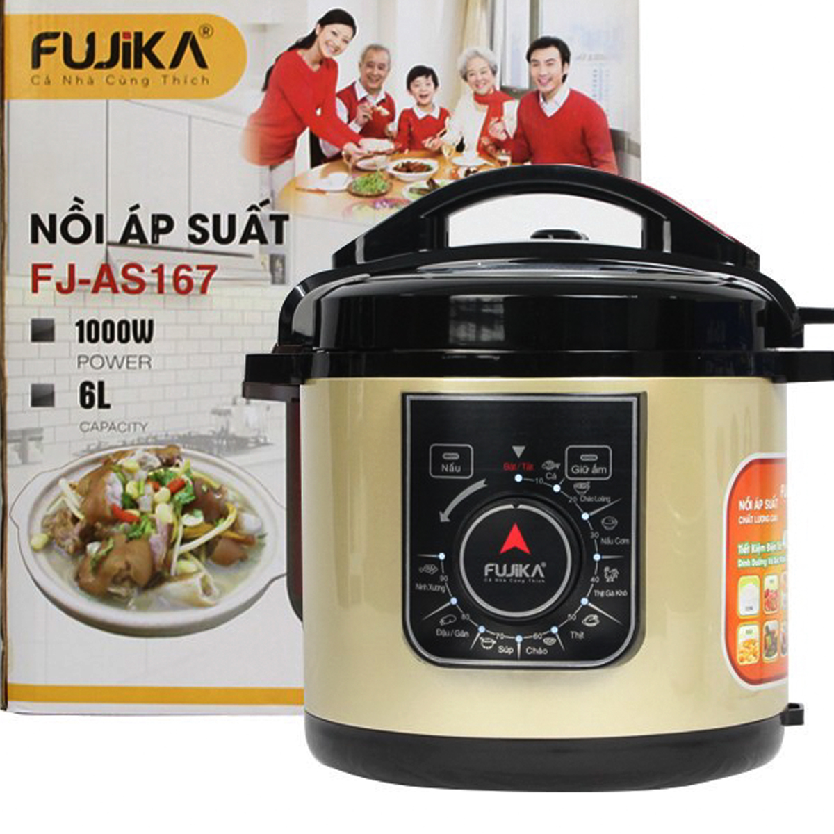 Nồi Áp Suất Điện 6L FUJIKA Công Suất 1000W Với 9 Chức Năng Nấu Công Nghệ Nhật Bản (Màu Ngẫu Nhiên)-Hàng Chính Hãng