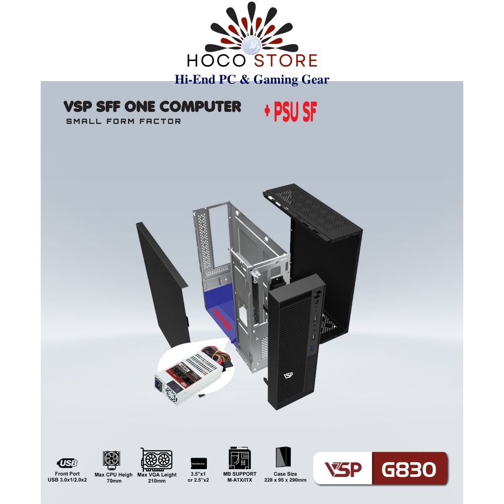 Bộ CASE MÁY TÍNH VSP SFF + NGUỒN - G830 - Hàng Chính Hãng