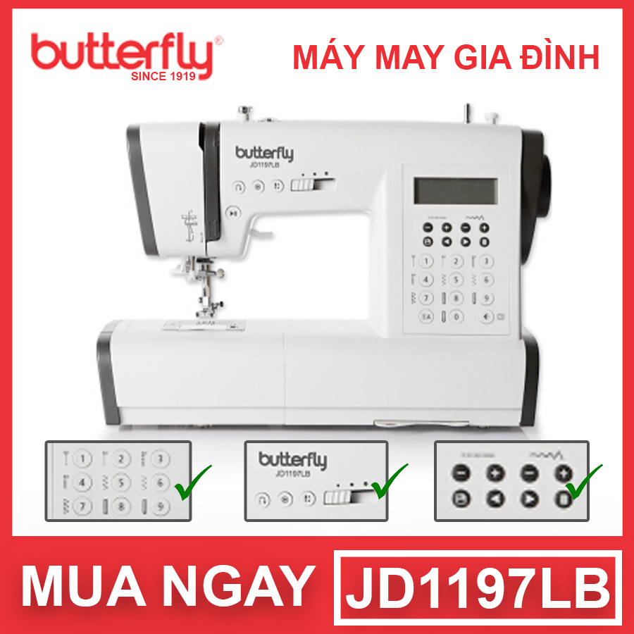 Máy May Gia Đình Điện Tử Cao Cấp Butterfly JD1197LB - Hàng Chính Hãng