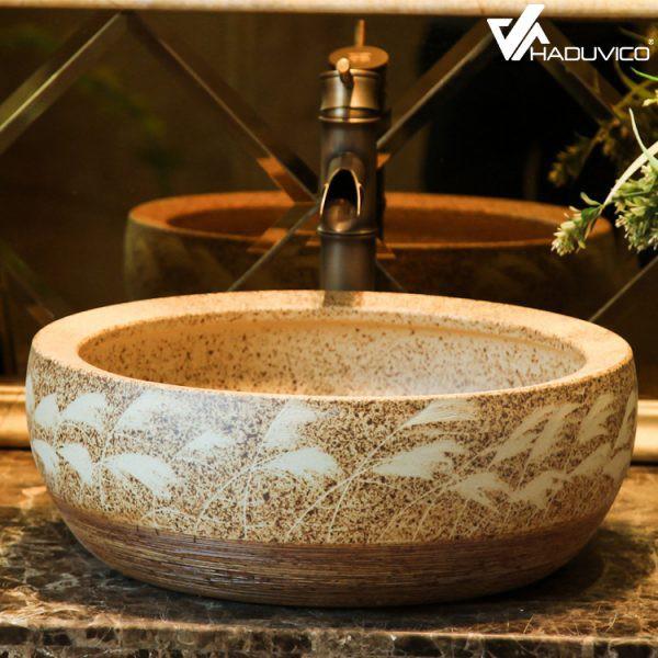 Chậu lavabo rửa mặt chất liệu sứ họa tiết hoa văn - Chậu sứ mỹ thuật mẫu mới giá tốt