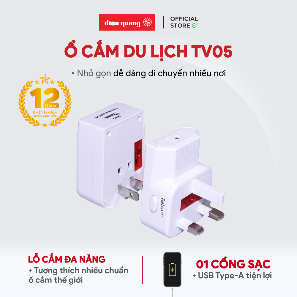 Ổ Cắm Du Lịch USB Điện Quang - ĐQ ESK TV05W 1U