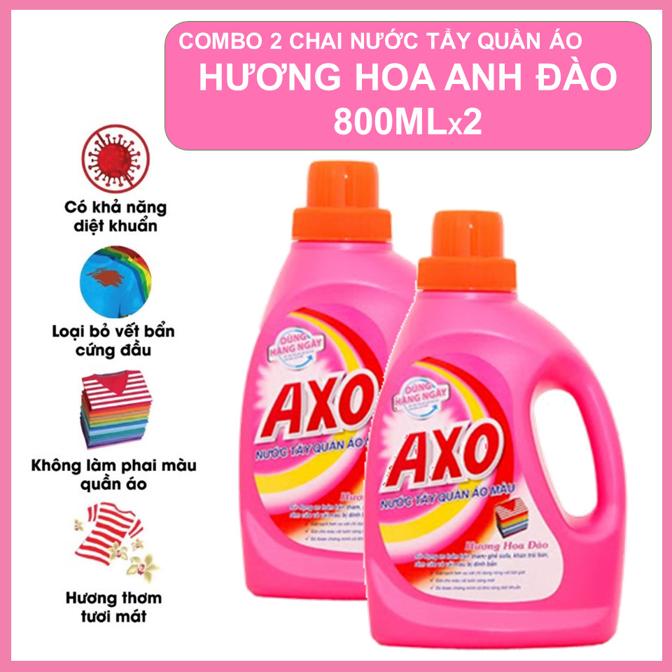 COMBO 2 Nước Tẩy Quần Áo Axo Hương Hoa Anh Đào 800ml X2