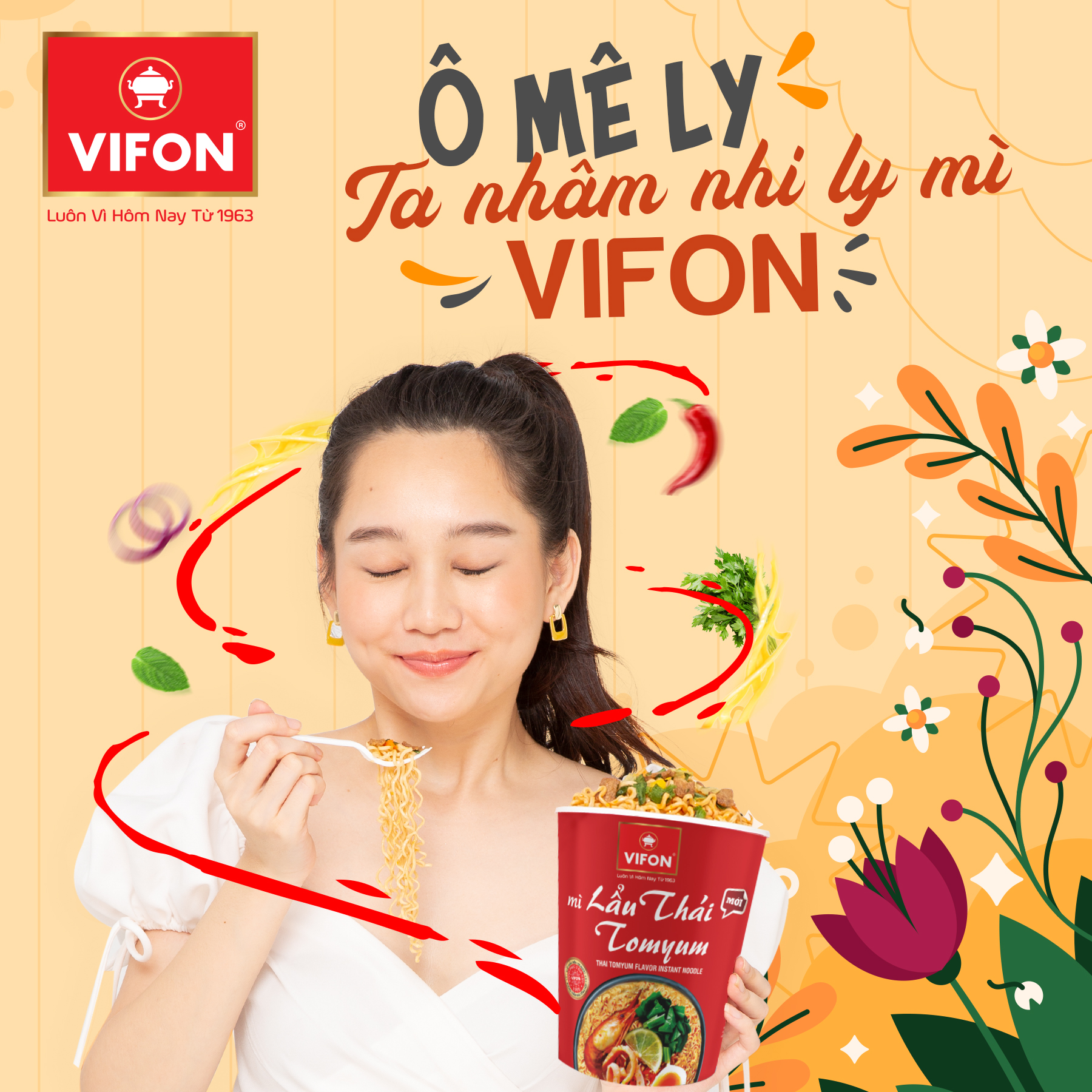 10 ly mì lẩu thái Tomyum Vifon 60gr