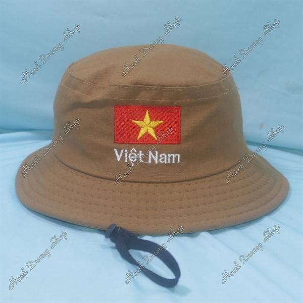 Nón tai bèo trẻ em 3-5 tuổi, mũ tai bèo thêu Lá cờ Việt Nam size đầu 52-53cm, đường kính 18cm - Bò