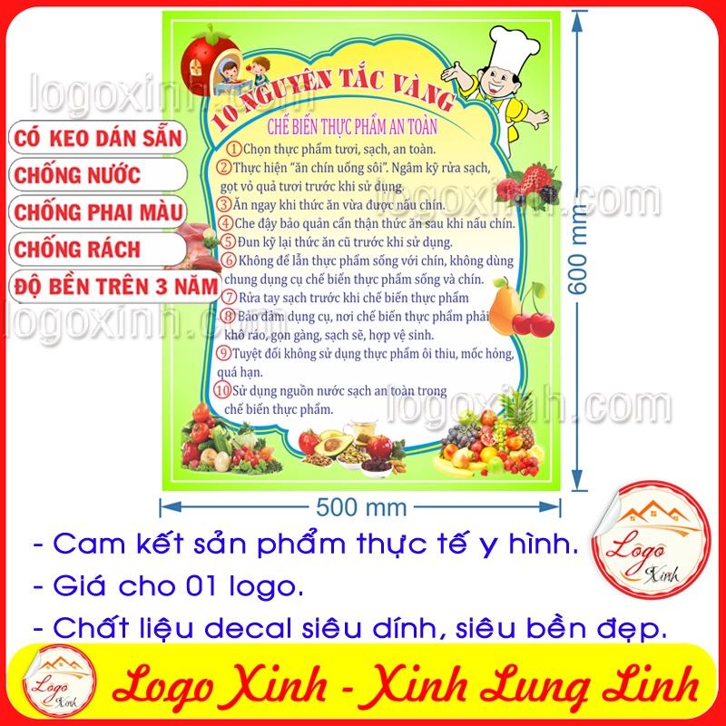 LOGO TEM STICKER BIỂN HƯỚNG DẪN NGUYÊN TẮC CHẾ BIẾN THỰC PHẨM AN TOÀN DÙNG CHO BẾP ĂN, KHU VỰC NHÀ BẾP
