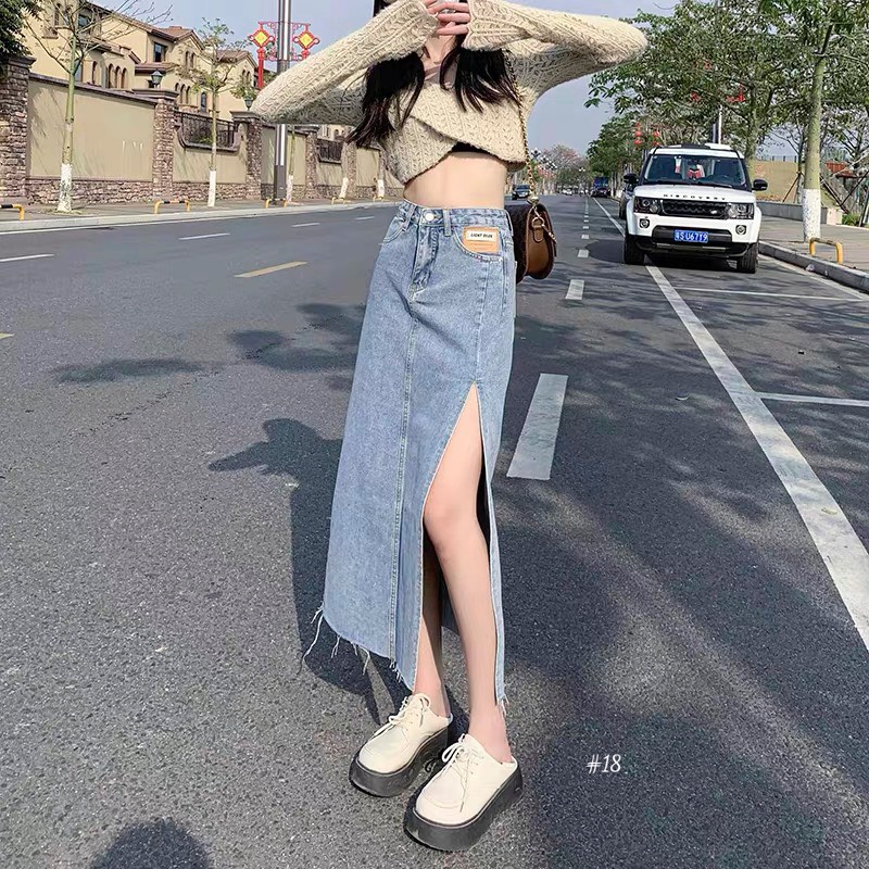 Chân Váy Jeans Dài Xẻ Tà Thời Trang Dành Cho Nữ