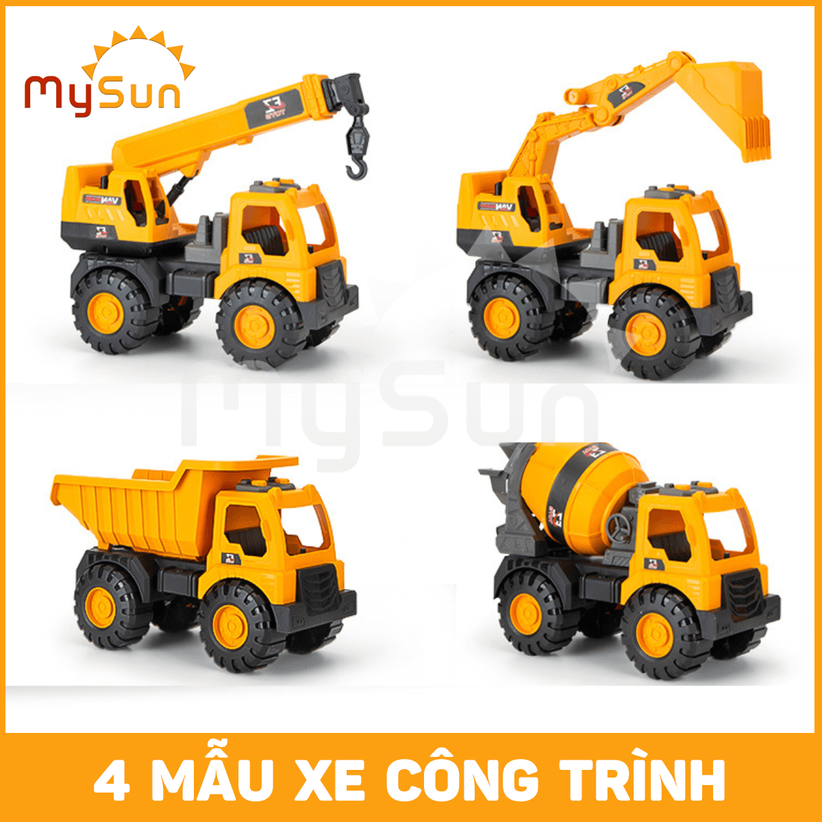 Xe ben chở cát, ô tô máy múc đất, cần cẩu công trình, xe trộn bê tông cỡ lớn đồ chơi trẻ em