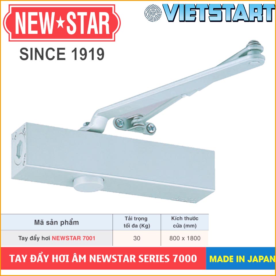 Tay đẩy hơi NEWSTAR 7000 Series - 30-45kg Made in Japan - Tùy chỉnh góc dừng, dùng cho cửa gỗ, cửa thép