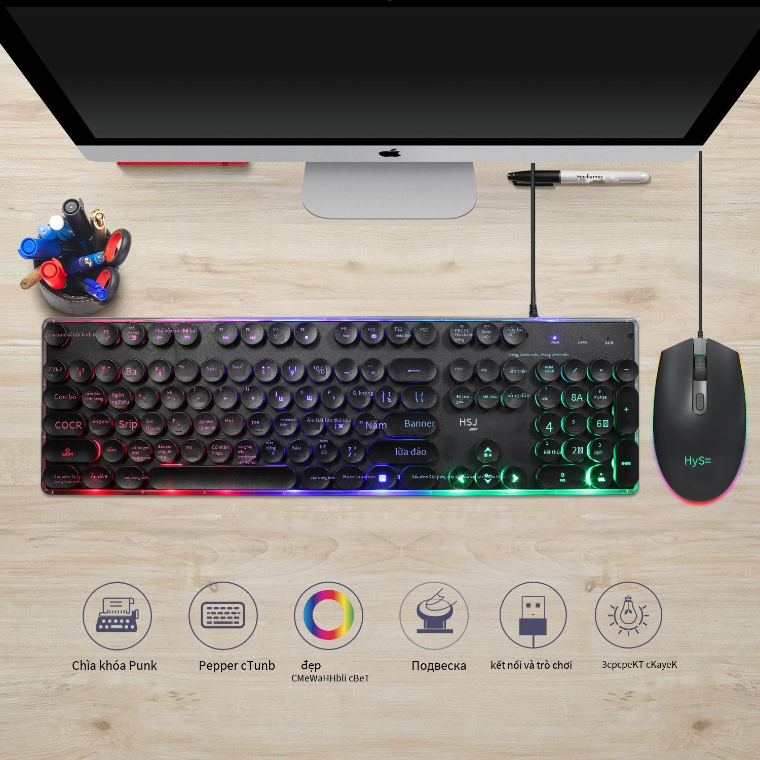 Bộ bàn phím chơi game có đèn nền V300 của Nga được ưa chuộng nhất Bộ bàn phím chuột có dây dạ quang RGB đặt tại chỗ