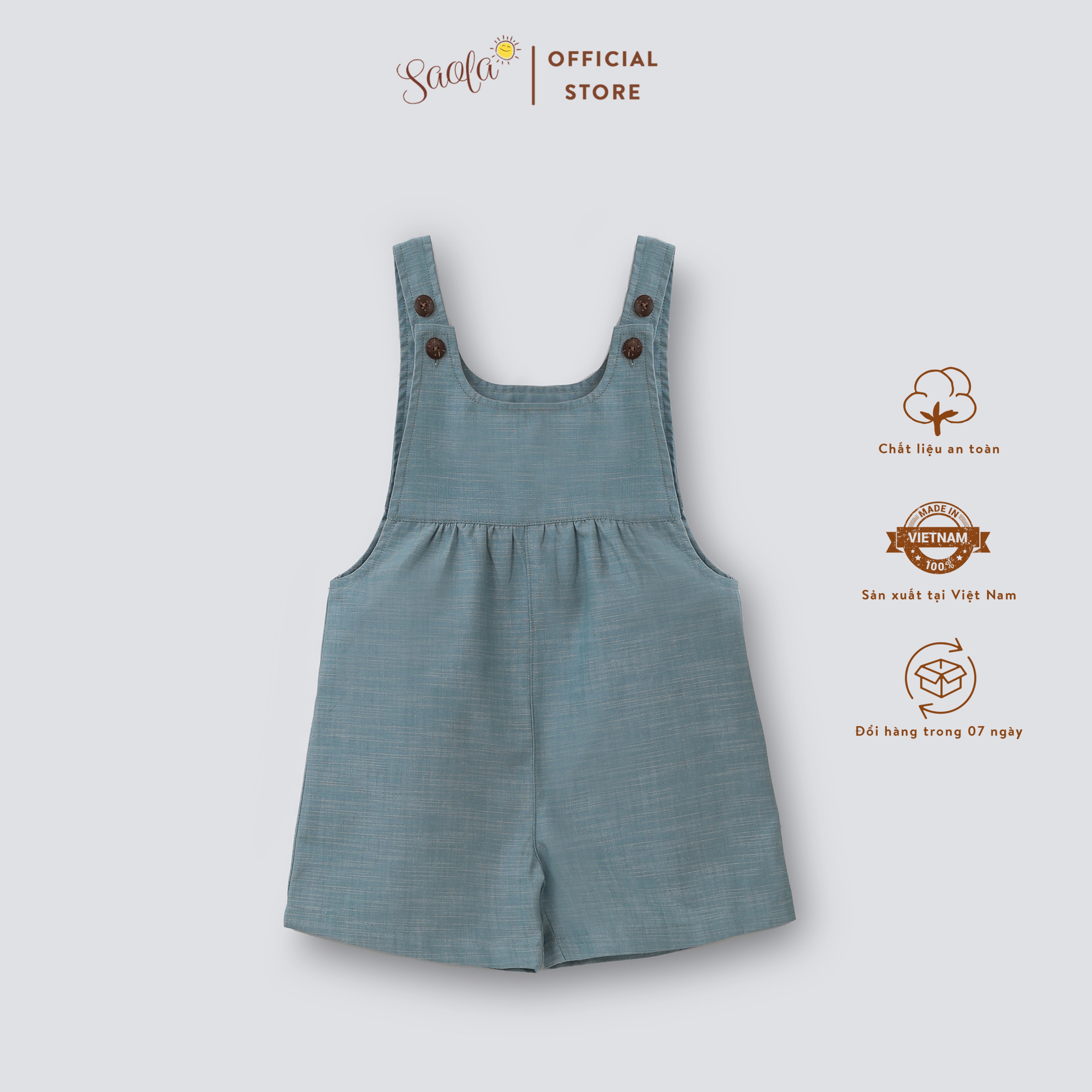 Bộ áo liền quần linen cài nút cho bé - Xanh PANDA OVERALLS - JSL009 - SAOLA KIDS CLOTHING