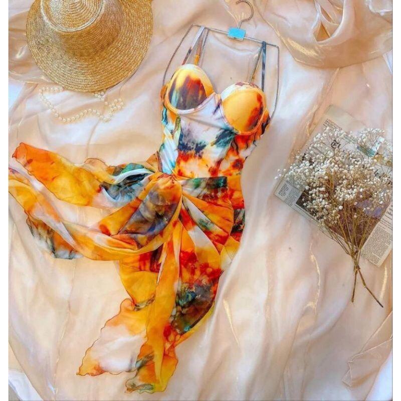 BIKINI 1 MẢNH PHỐI KHĂN HỌA TIẾT HOA VÀNG BIKINI UMI