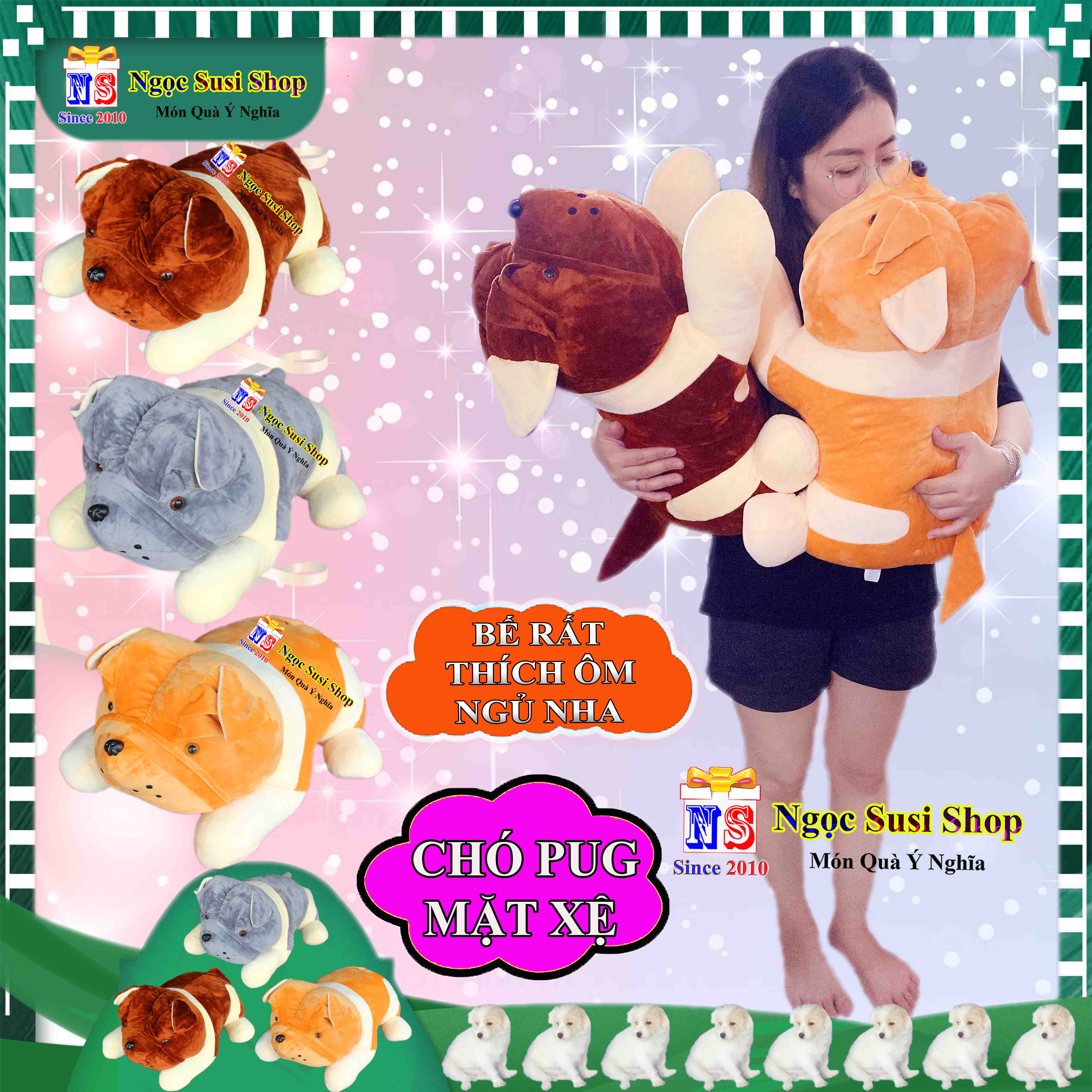 GỐI ÔM THÚ BÔNG CON CHÓ PUG MẶT XỆ SIÊU DỄ THƯƠNG CHO BÉ ÔM NGỦ - GẤU BÔNG HÌNH CON CHÓ PUG MẶT XỆ SIÊU ĐẸP