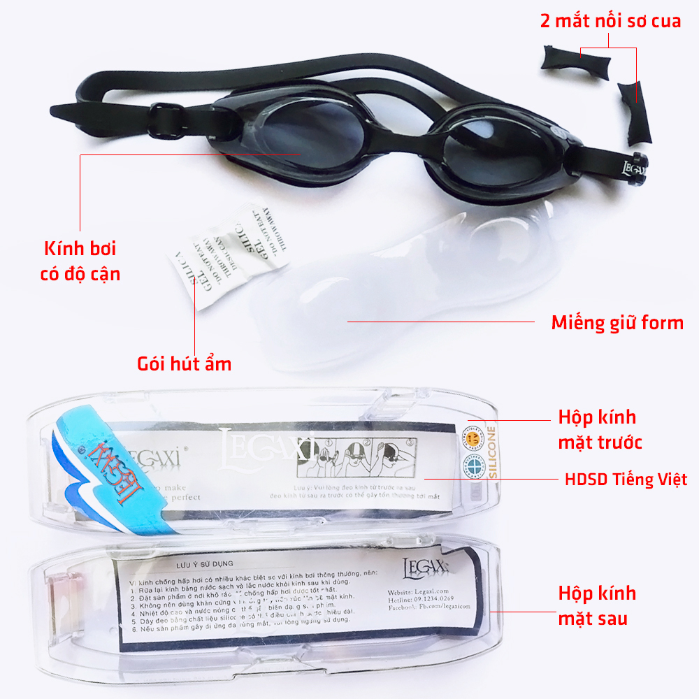 Kính Bơi Cận , Chống TRẦY, Chống UV, Chống Hấp Hơi