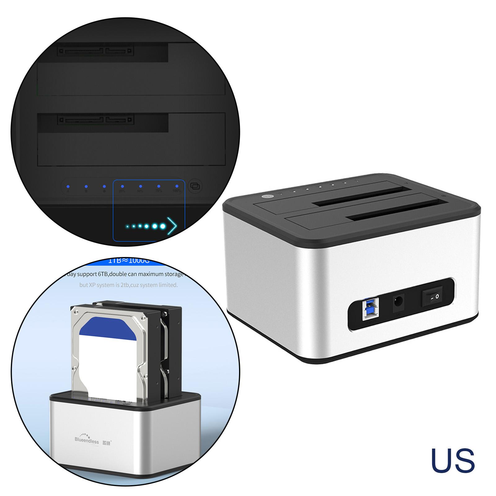 USB 3.0 Dual Bay External Hard Drive Docking Station Offline Clone US Plug