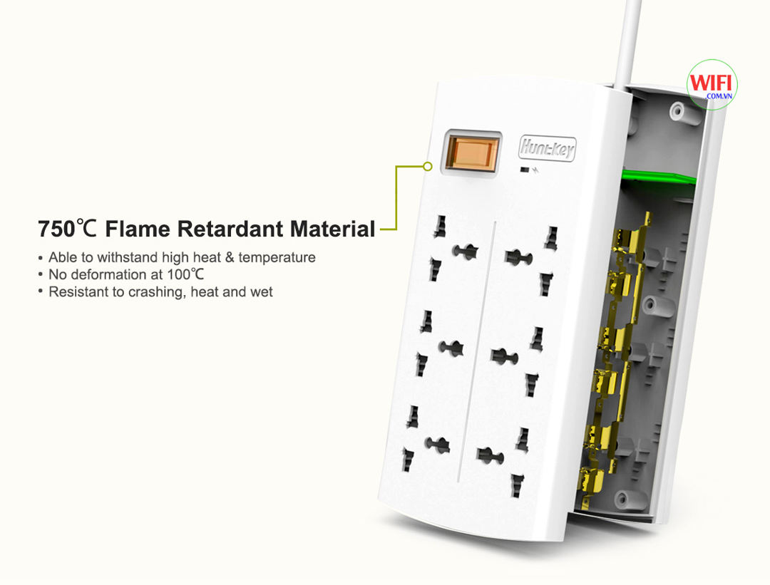 Ổ cắm điện chống sét đa năng, ổ điện thông minh Huntkey SZM604 6 ổ, có đèn báo- Hàng nhập khẩu
