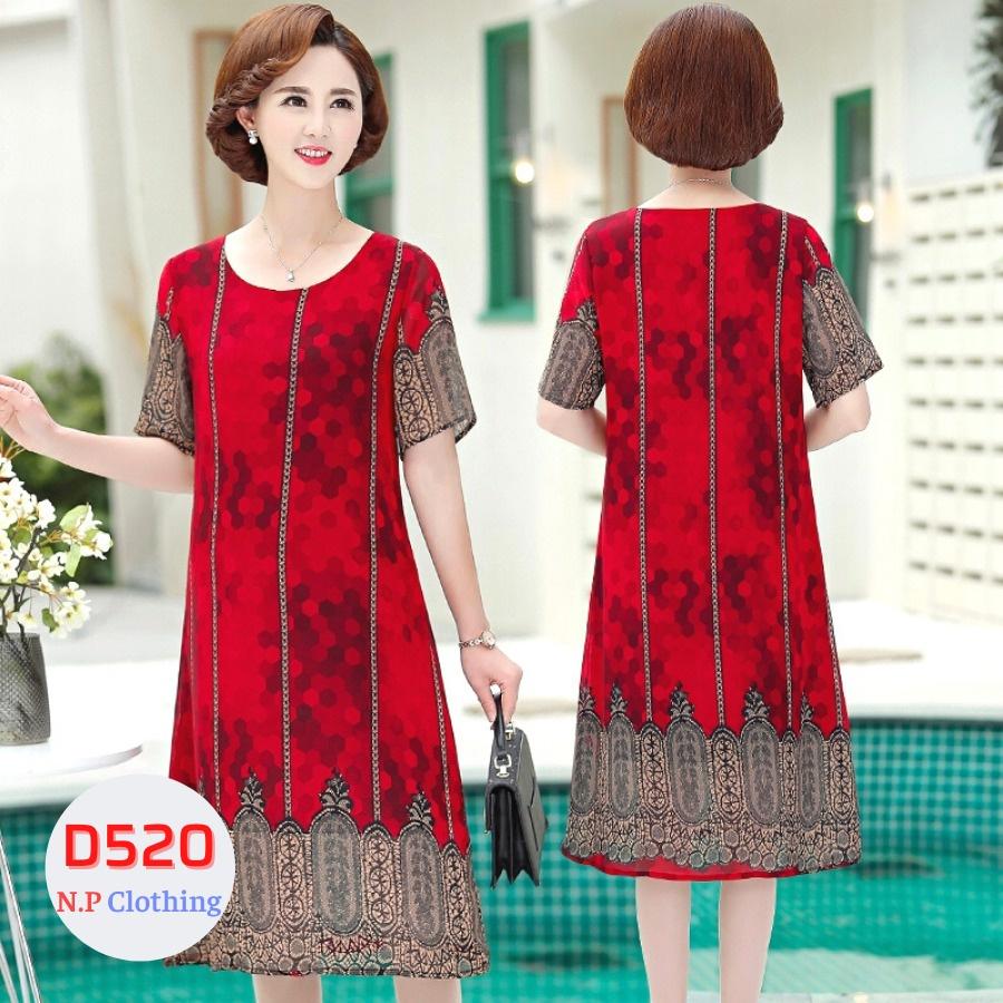 ĐẦM TRUNG NIÊN DÁNG SUÔNG IN HỌA TIẾT SẮC SẢO CHO MẸ ĐI TIỆC, CÓ SIZE LỚN