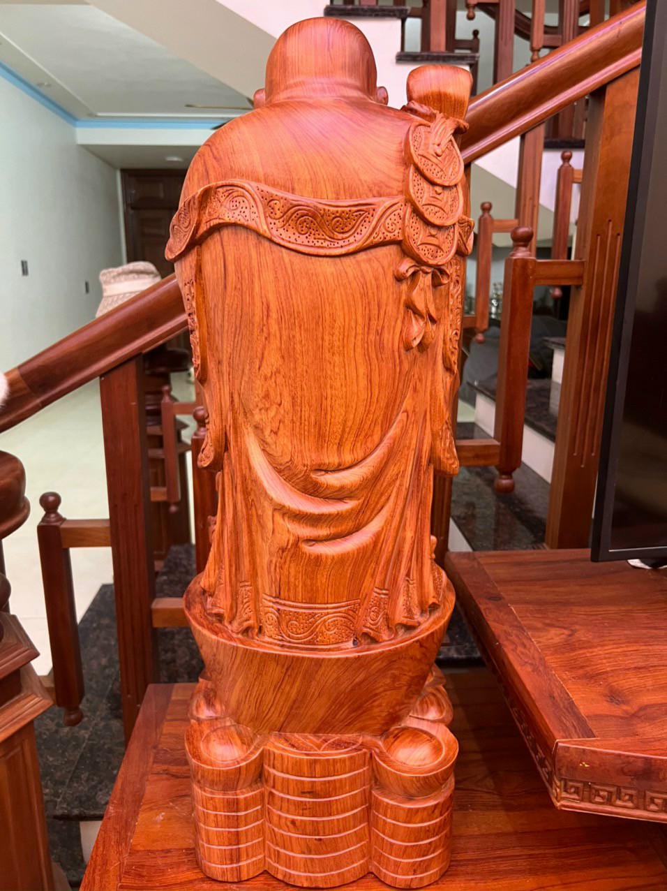 Tượng phật di lặc chúc phúc gỗ hương đá kt cao 80×28×23cm