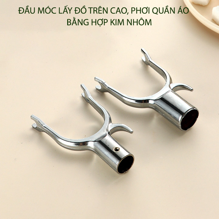 Bộ 2 đầu móc lấy đồ trên cao, treo phơi quần áo đa năng bằng hợp kim nhôm