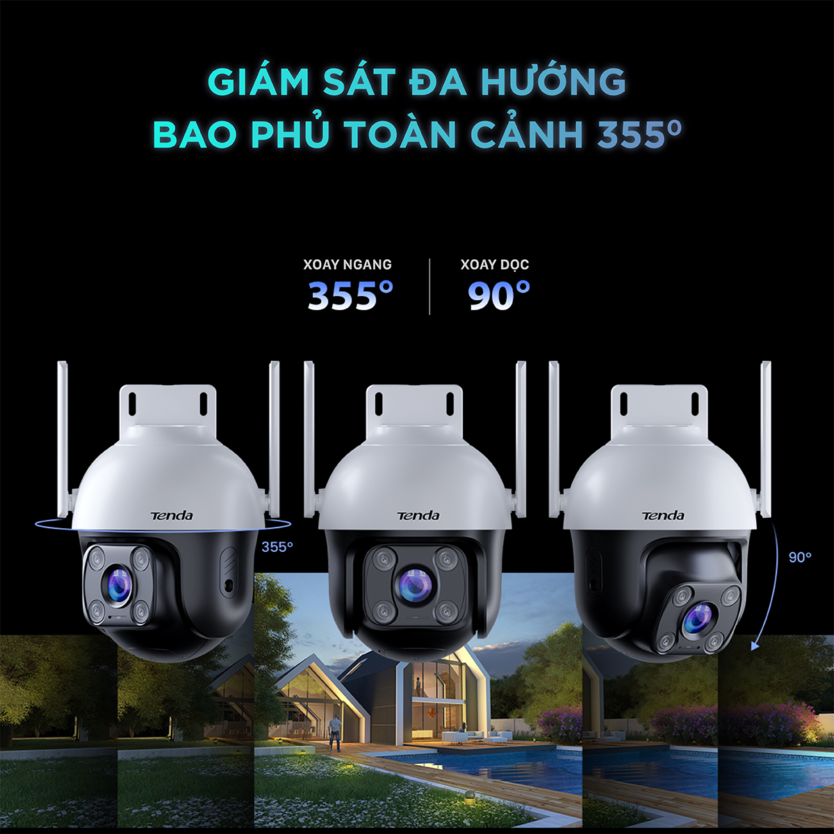 Camera Wifi Ngoài Trời Xoay 360° Tenda CH3 Độ Phân Giải 1080P đàm thoại 2 chiều, ban đêm có màu - Hàng chính hãng