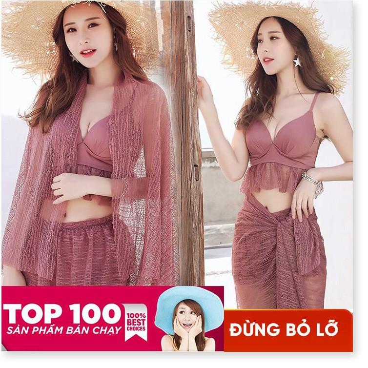 (ẢNH THẬT) Đồ Bơi Nữ Bikini Đi Biển 3 Mảnh Phong Cách Hàn Quốc