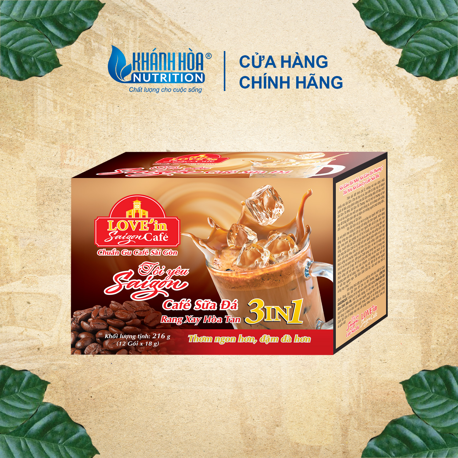 Cà Phê Sữa Rang Xay Hòa Tan 3IN1 LOVE’IN SAIGON CAFE - Khánh Hòa NutriFoods Thơm Ngon Hơn, Đậm Đà Hơn (Hộp 12 gói x 18g)