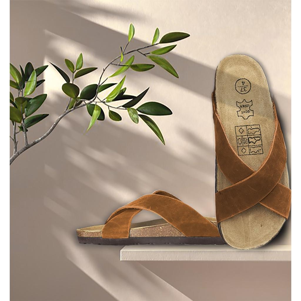 Dép đế trấu Unisex Da Quai chéo