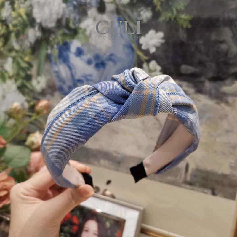 Băng đô cài tóc, Bờm cài tóc Nơ xoắn họa tiết caro xinh xắn, style Hàn Quốc cho nữ